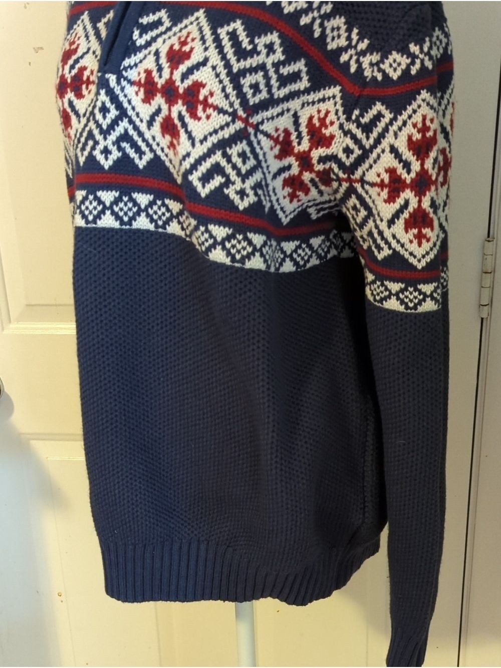 Izod Navy Fair Isle Quarter-Zip Sweater Red White XL Women's Ski Snow Holiday - Picture 3 of 11
